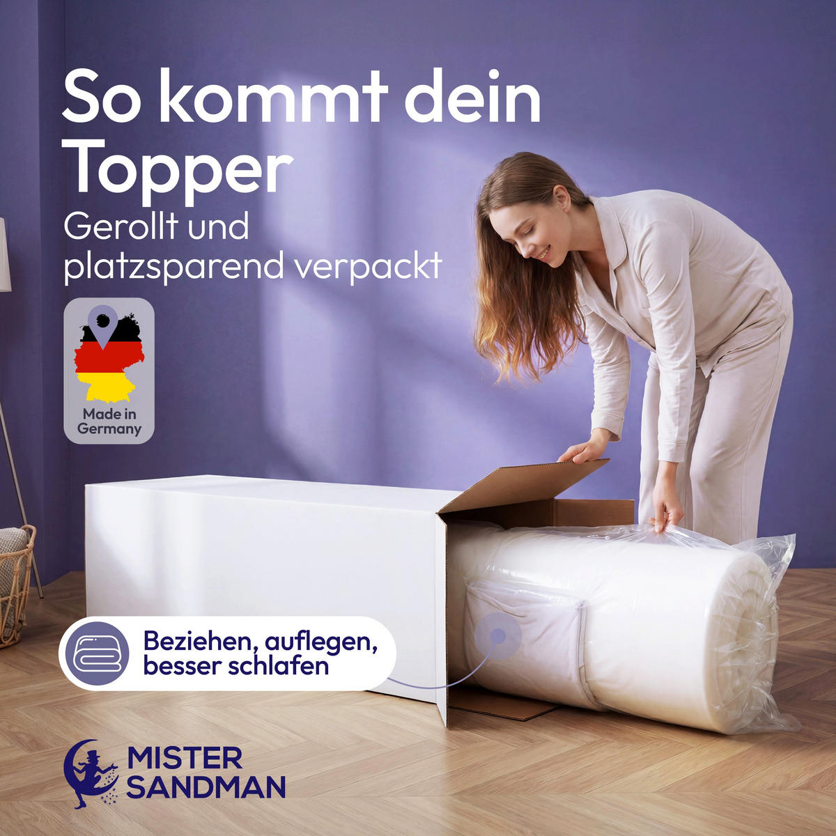 BOXSPRINGTOPPER Kaltschaum 180x200 cm – 5 cm Matratzentopper für weicheren Liegekomfort - Weiß, Textil (180/200cm) - Mister Sandman