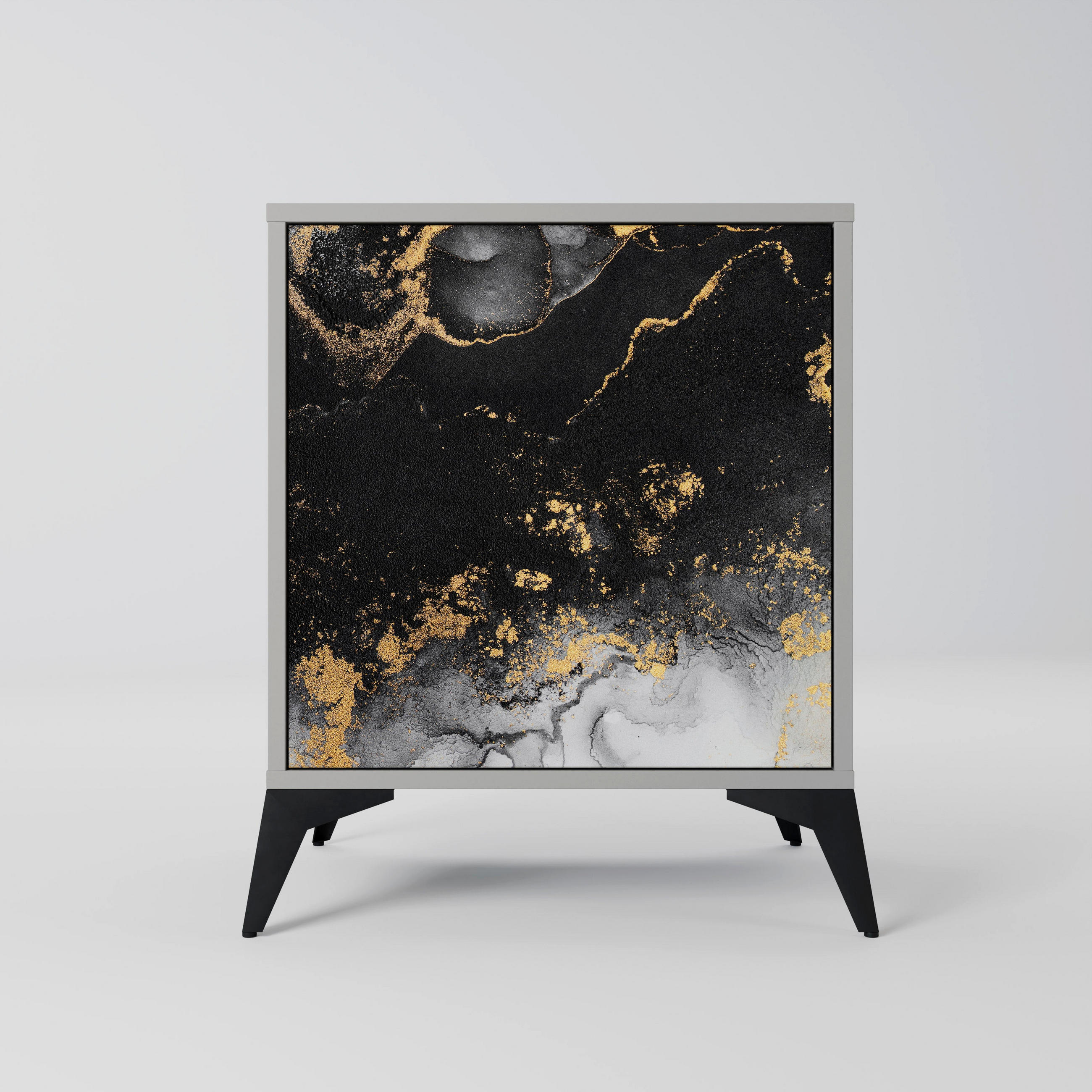 SIDEBOARD MARBLE OF TOMMORROW, Grau, 57,5x42x70,5 cm, Schwarze Metall-Sternfüße - Multicolor/Schwarz, Holzwerkstoff/Metall (57.5/70.5/42cm) - SpaceRebels