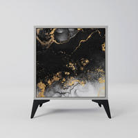 SIDEBOARD MARBLE OF TOMMORROW, Grau, 57,5x42x70,5 cm, Schwarze Metall-Sternfüße - Multicolor/Schwarz, Holzwerkstoff/Metall (57.5/70.5/42cm) - SpaceRebels