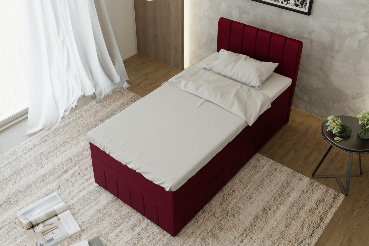 BOXBETT AVALON 100 x 200 cm mit Bettkasten und Topper - Rot - Rot, Holz - Panda Möbel