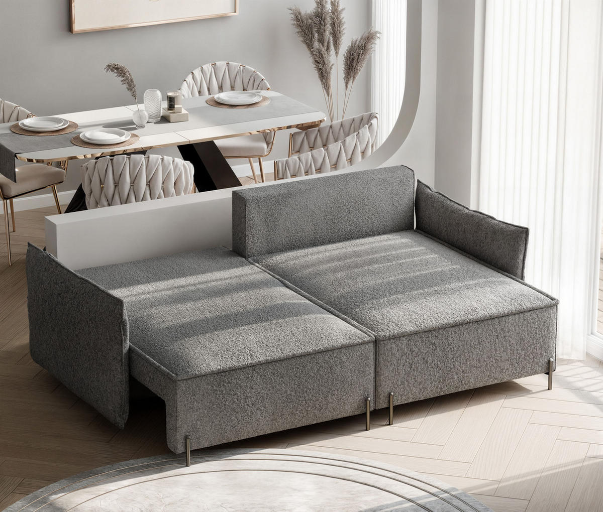 ECKSOFA MARCO Rechts, mit Schlaffunktion und Bettkasten, Dunkelgrau - Dunkelgrau, Textil/Metall (221/148cm) - Idohome