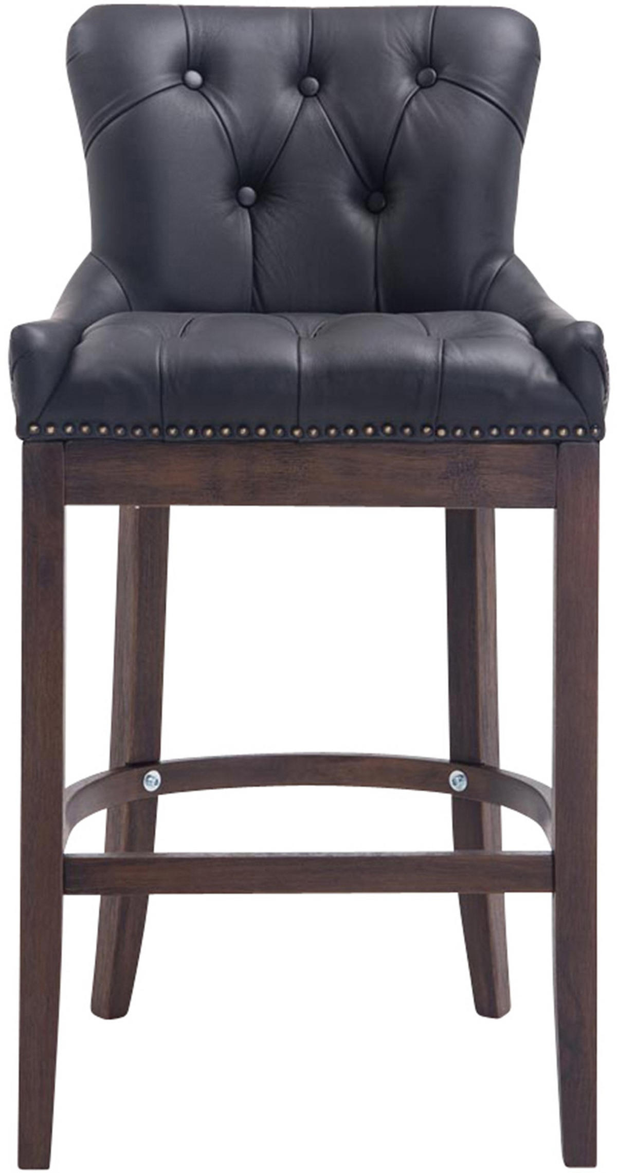 BARHOCKER Echtleder schwarz - Dunkelbraun/Schwarz, Leder/Holz (55/109/57cm) - CLP