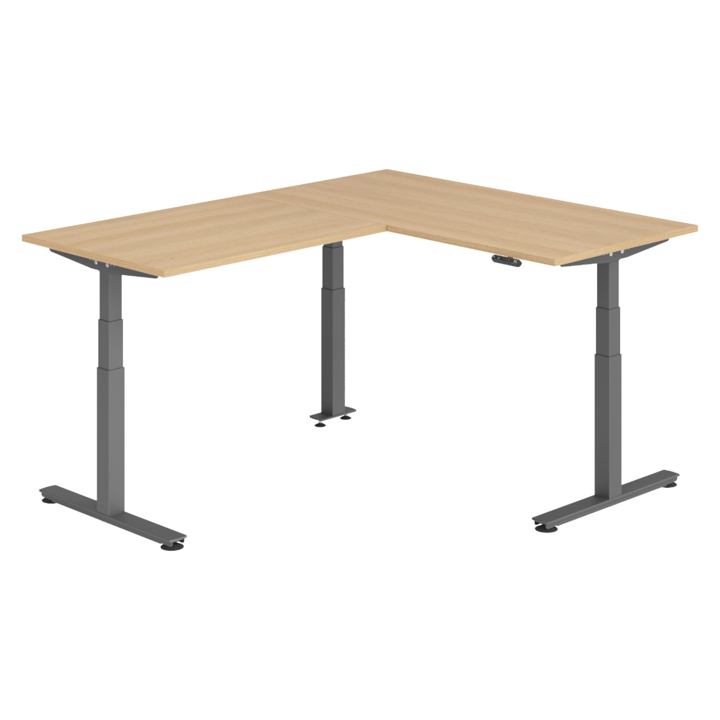 ECKSCHREIBTISCH elektrisch höhenverstellbar L-Form 200/160/74 cm in Eichefarben/Graphitfarben - Eichefarben/Graphitfarben, Holzwerkstoff (200/160/74cm) - bümö