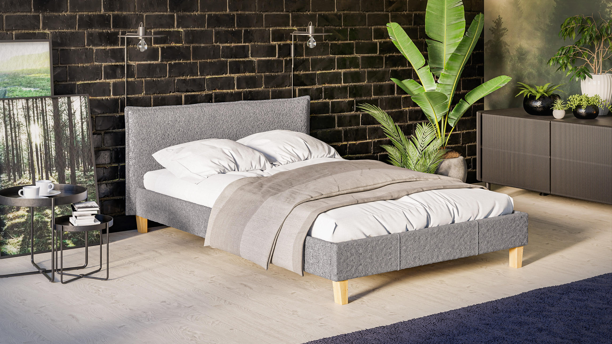 POLSTERBETT Arles 140/200 cm Boucle-Stoff - Hellbraun/Grau, Holz/Textil (140/200cm) - S-Style Möbel