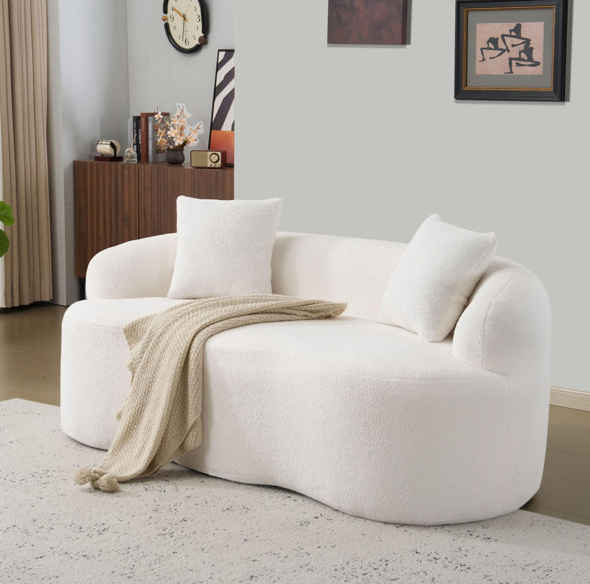 SOFA 2-Sitzer geschwungen White mit 2 Kissen - Weiß, Kunststoff (170/70/89cm) - Meubliv