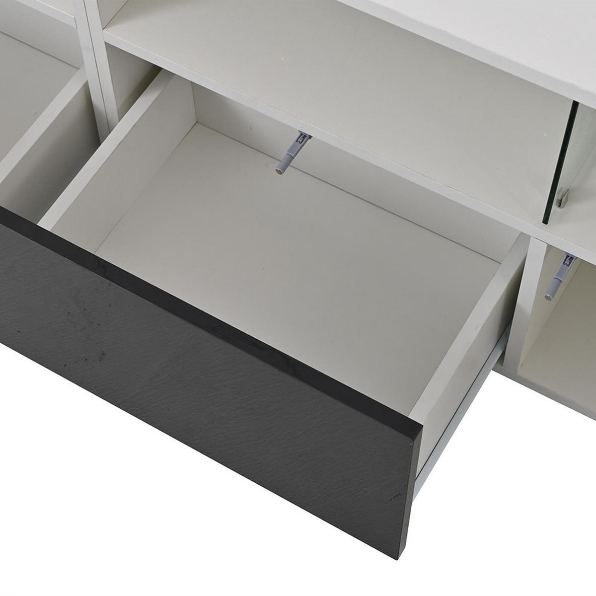 LOWBOARD in 180x38.5x45cm, Weiß + Schwarz - Weiß, Holzwerkstoff (180/45/38.5cm) - KOMHTOM