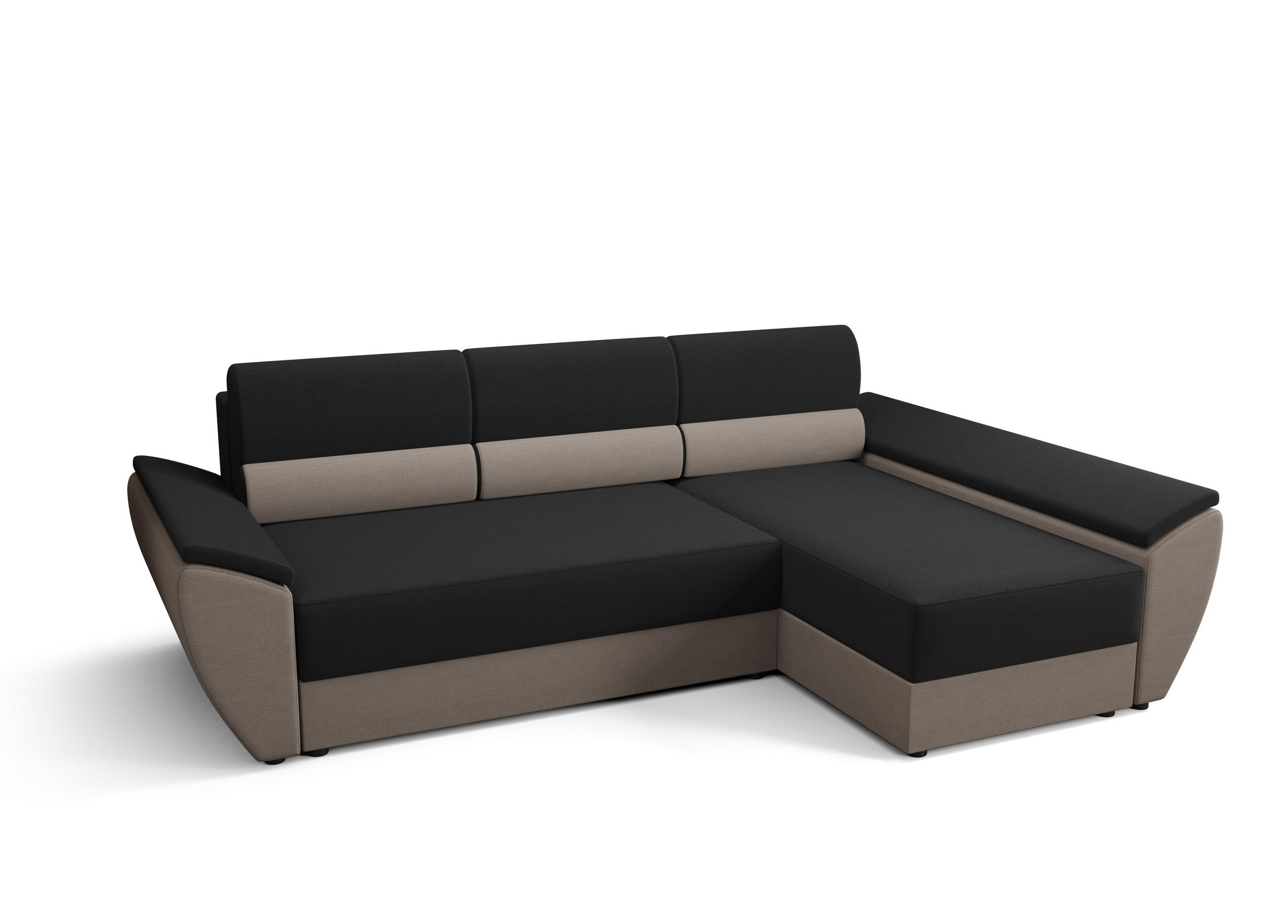 ECKSOFA L REBI L3 Rainbow 15/83 Rechts mit Schlaffunktion - Beige/Schwarz, Textil (251/140cm)