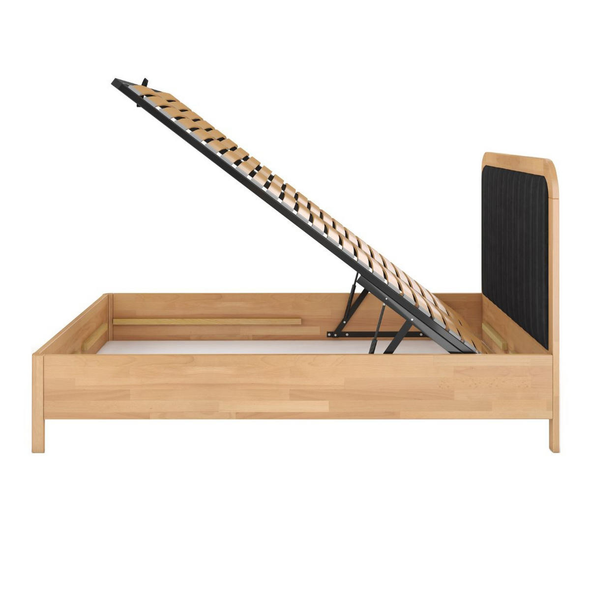 MASSIVHOLZBETT Modena mit Lattenrost und Bettkasten, Buche - lackiert, Naturfarben/Schwarz, 180x200 - Buchefarben/Schwarz, Holz/Buchenholz (180/200cm) - Visby