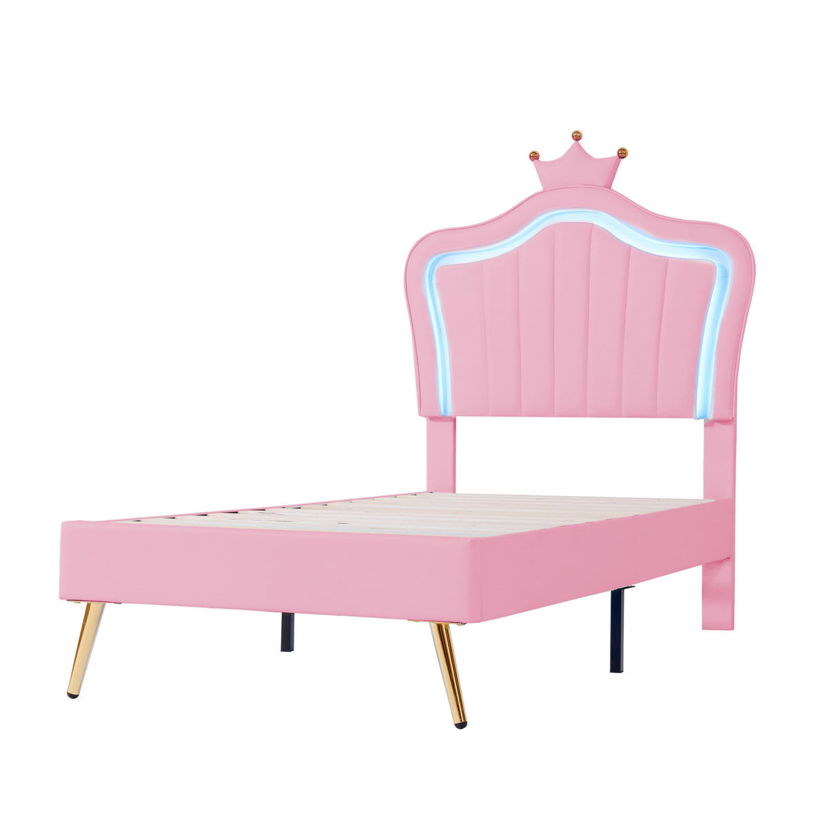 KINDEREINZELBETTEN aus Kunstleder 90x200 cm in Rosa mit LED-Beleuchtung - Rosa, Leder (90/200cm) - Modfu