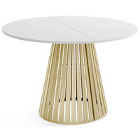 ESSTISCH Naro rund ausziehbar mit Goldenem Lamellen-Metallgestell, Weiß 100-180/100/76 cm - Goldfarben/Weiß, Holzwerkstoff/Metall (100/176/76cm) - WFL GROUP