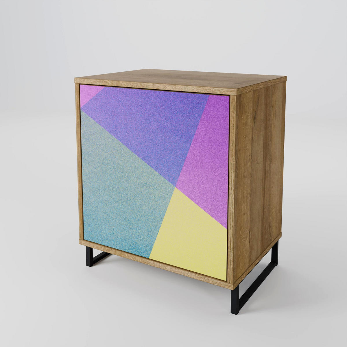 SIDEBOARD BRIGHT GEOMETRY, Eichefarben, 57,5x42x72,5 cm, Schwarze Metallfüße - Eichefarben/Multicolor, Holzwerkstoff/Metall (57.5/72.5/42cm) - SpaceRebels