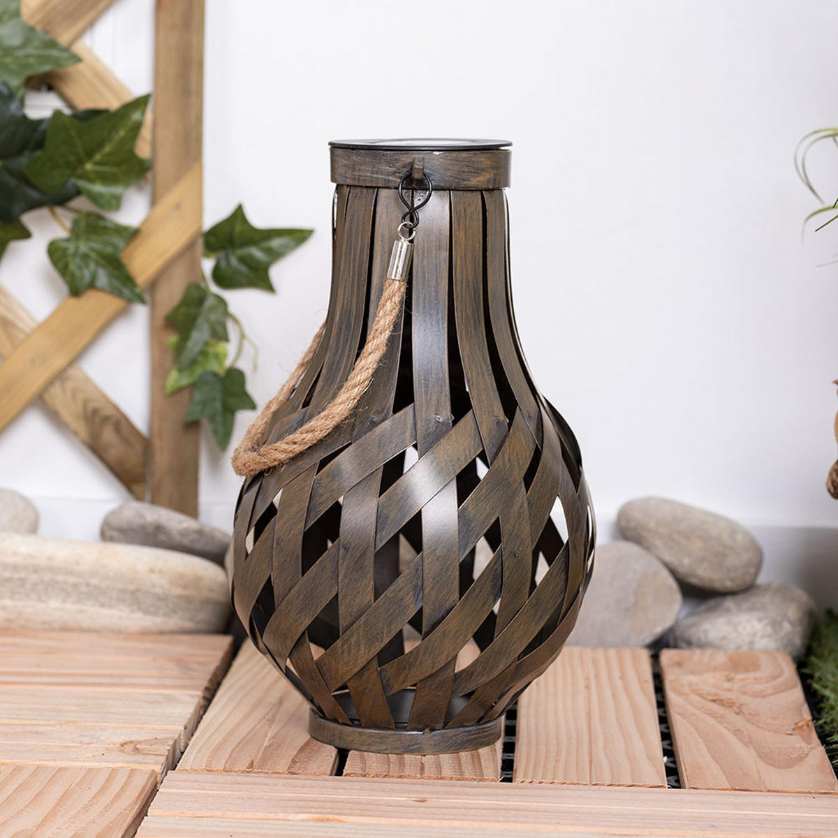 LED AUSSENLEUCHTE Bambus Braun 2er Set - Braun, Holz (17.5/17.5/27cm) - Globo Lighting