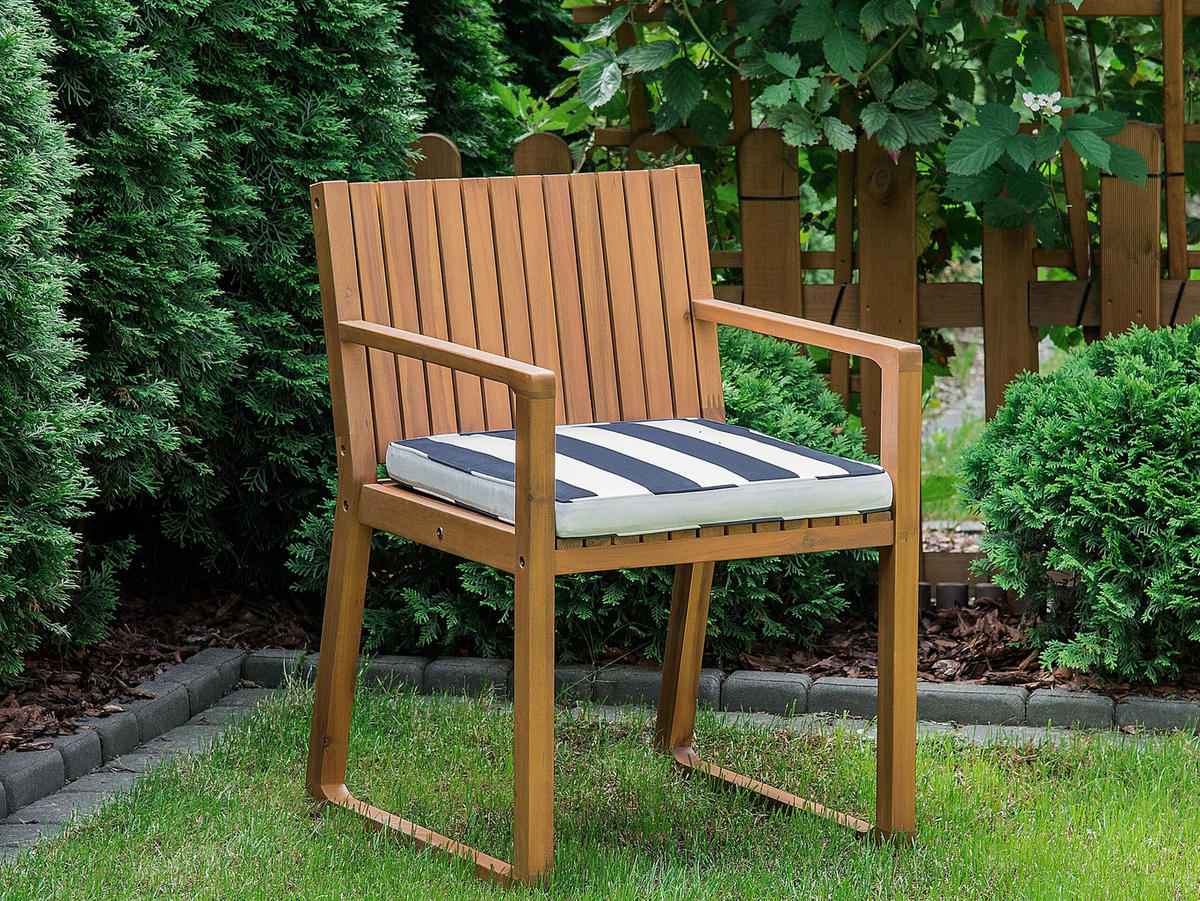 GARTENSTUHL Akazienholz Auflagen marineblau Sassari - Hellblau, Holz (54/80/59cm) - Beliani