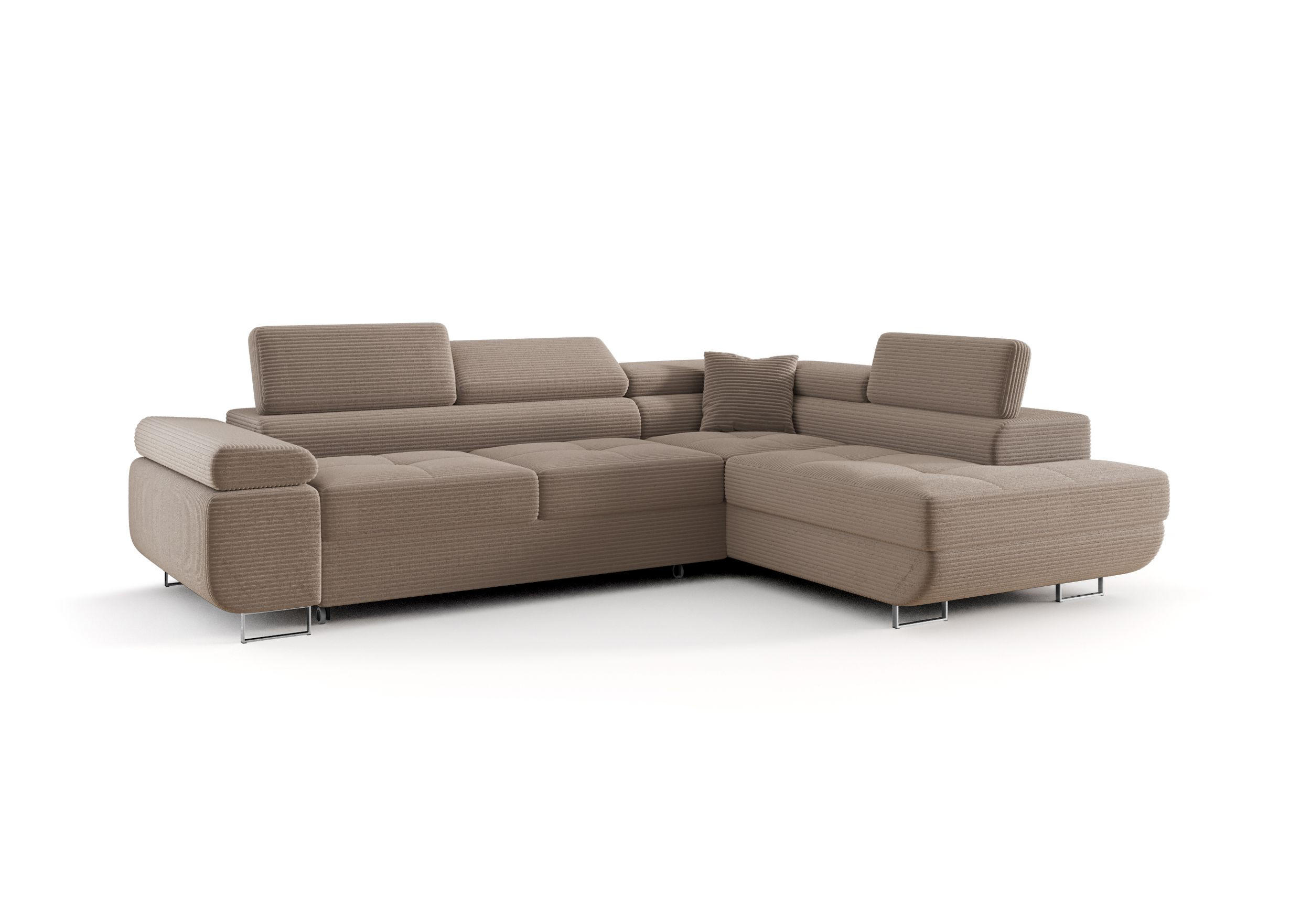 ECKSOFA EMILY mit Schlaffunktion Poso 02 Rechts - Cappuccino, Textil (275/200cm) - Bedante