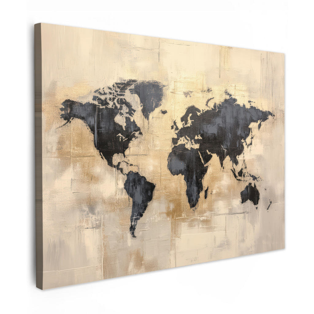 MuchoWow OBRAZ NA PLÁTNĚ Mapa světa - Zlatá - Černá - Abstraktní 80x60 cm
