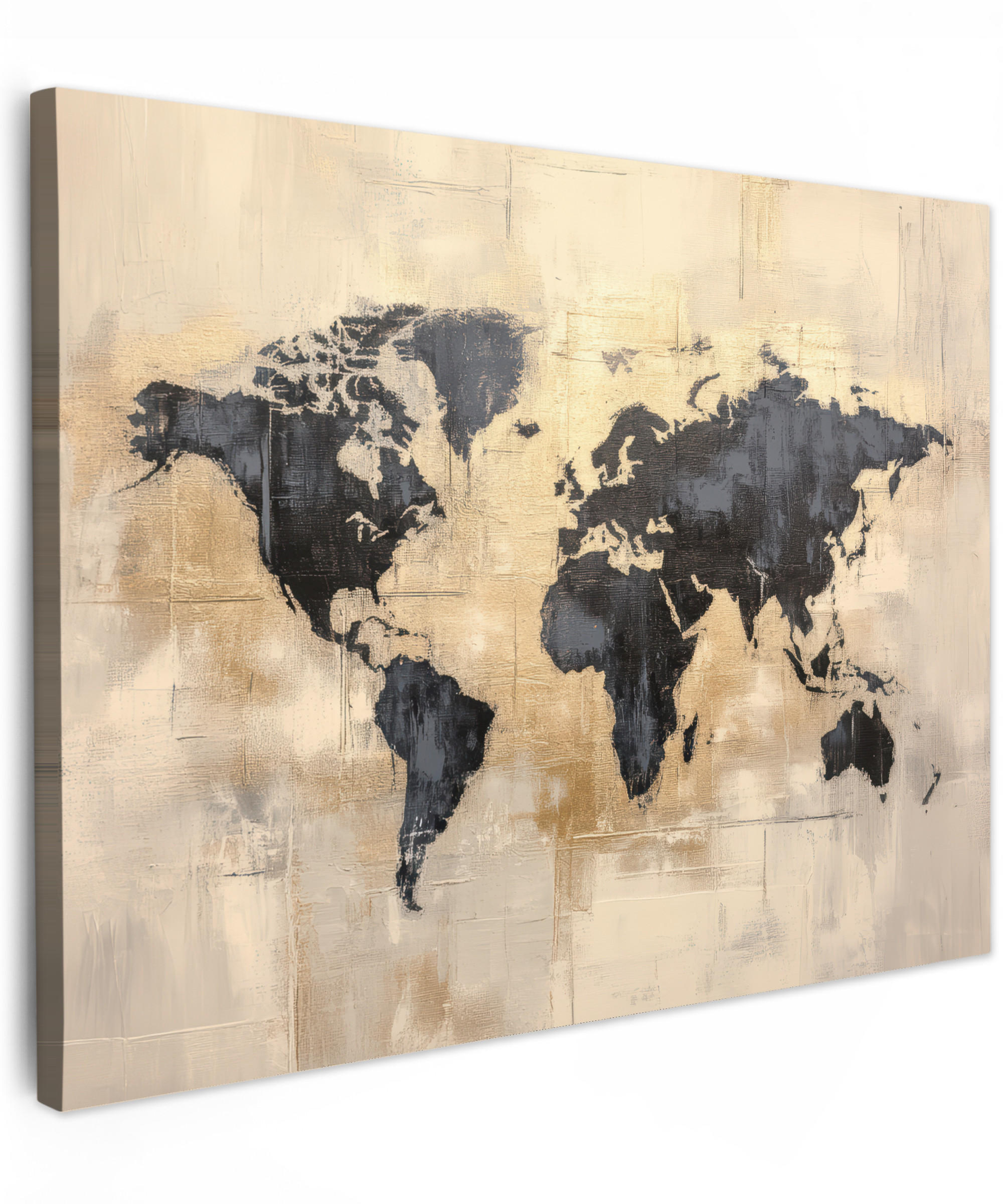 LEINWANDBILD Weltkarte - Gold - Schwarz - Abstrakt Wandbilder 80x60 cm - Kupferfarben, Textil (80/60cm) - MuchoWow