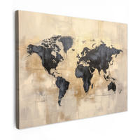 LEINWANDBILD Weltkarte - Gold - Schwarz - Abstrakt Wandbilder 80x60 cm - Kupferfarben, Textil (80/60cm) - MuchoWow