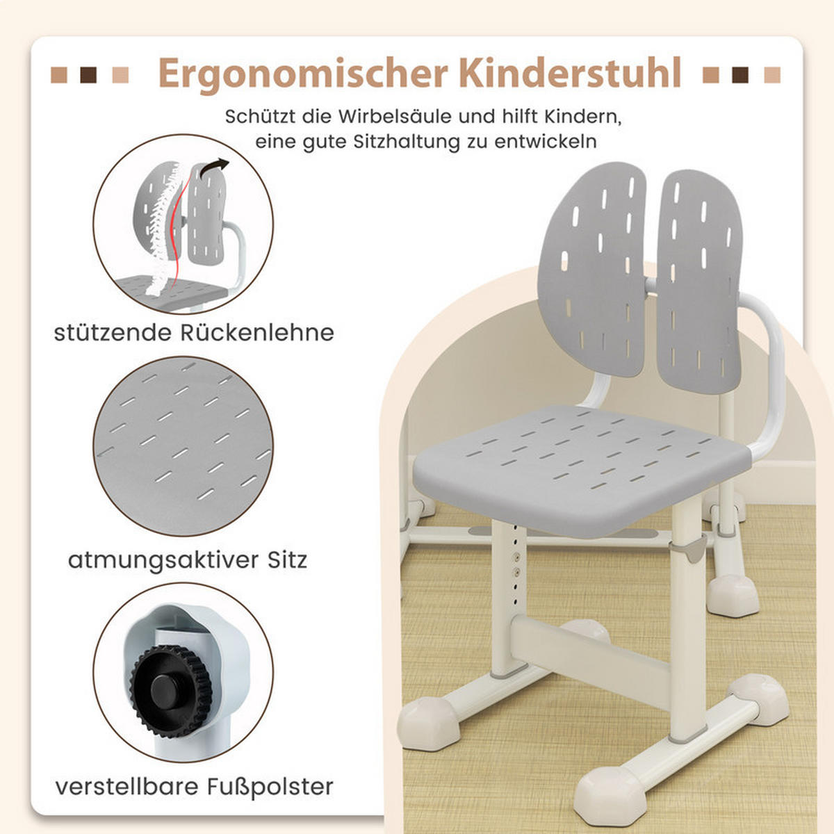KINDERSCHREIBTISCH mit Stuhl grau(2-tlg) - Grau, Metall (80/83/50cm) - COSTWAY