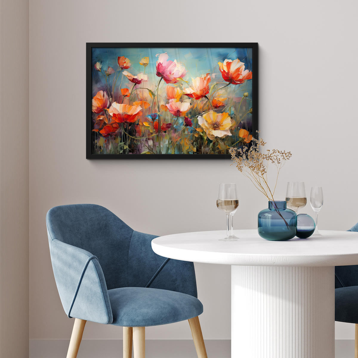 POSTER MIT RAHMEN Blumen - Aquarell - Kunst - Botanisch - Natur 60x40 cm - Orange, Papier (60/40cm) - MuchoWow