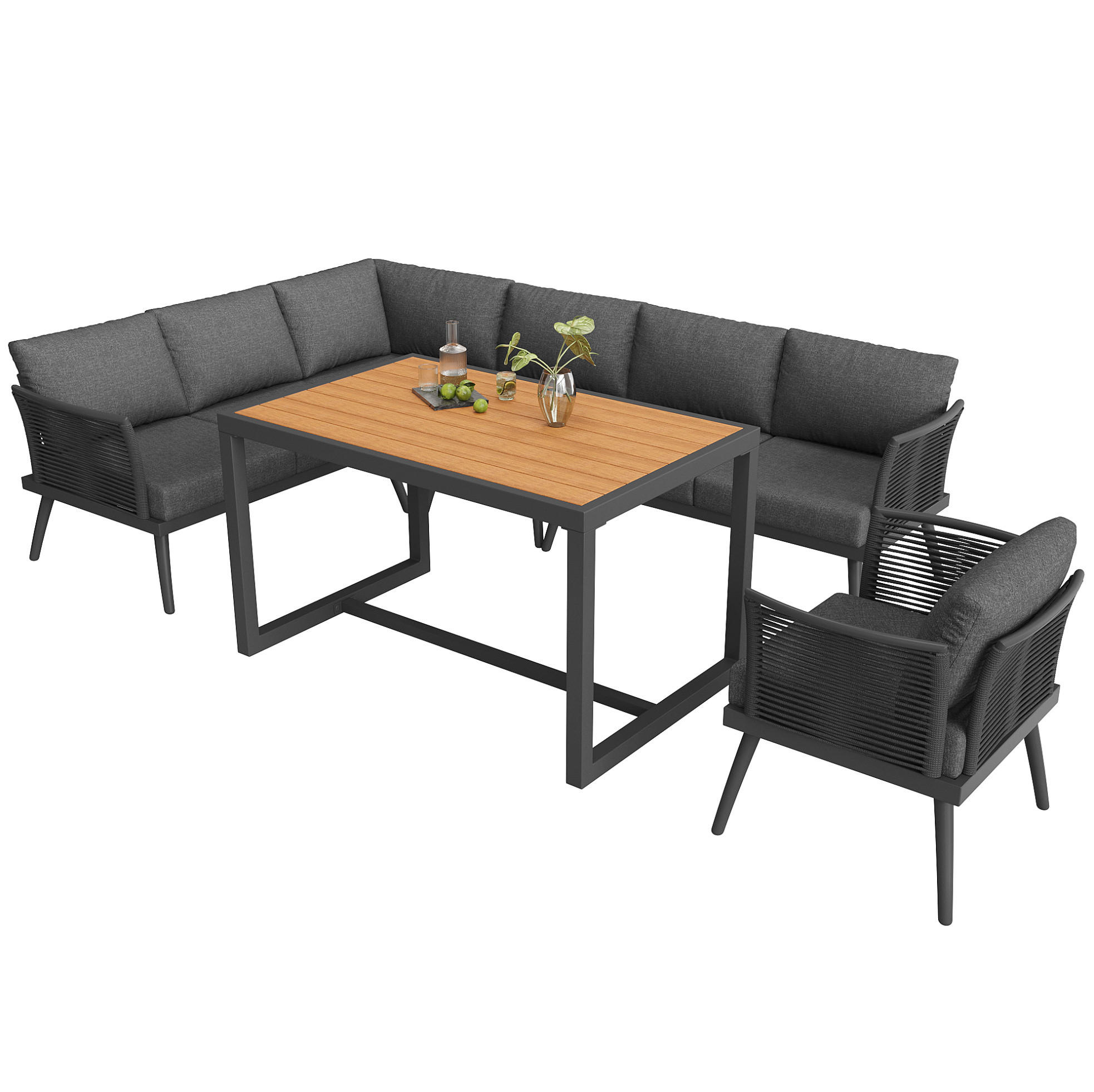 GARTENLOUNGE-SET 237/65/79 cm modular mit Couchtisch, WPC-Tischplatte und Polstern, Eisen, Grau - Grau, Metall - Redom