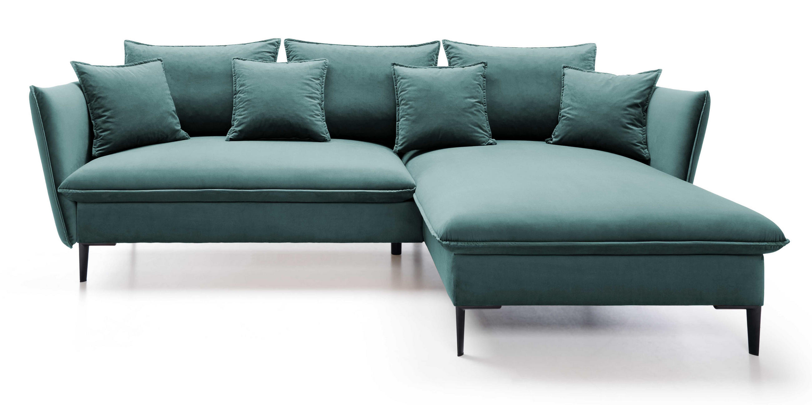 ECKSOFA Flavio mit Schlaffunktion, Bettkasten 260 cm, Rechts, Türkis - Türkis, Holz (167/258cm) - Emporius