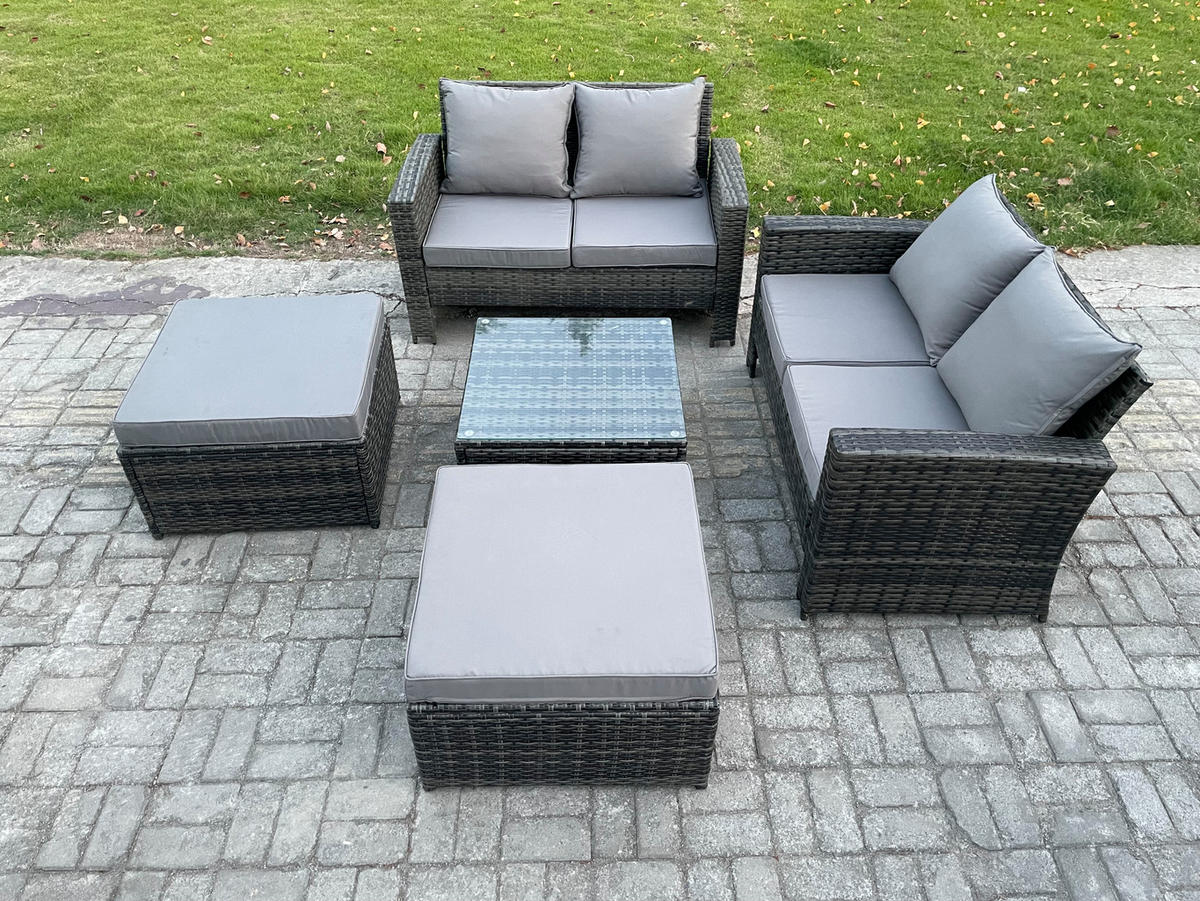 GARTENSOFA Hohe Rückenlehne Polyrattan Dunkelgrau 7-Sitzer - Dunkelgrau, Metall - Fimous