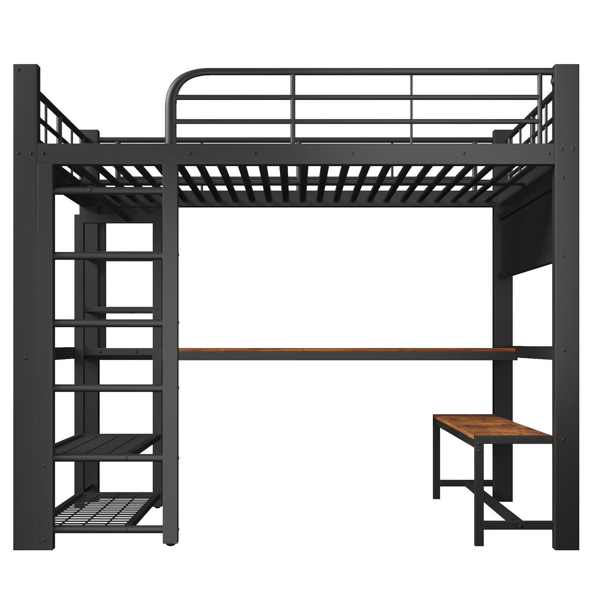 HOCHBETT mit Schreibtisch 140x200 cm Metall Black 3-tlg. - Schwarz, Metall (140/200cm) - Meubliv
