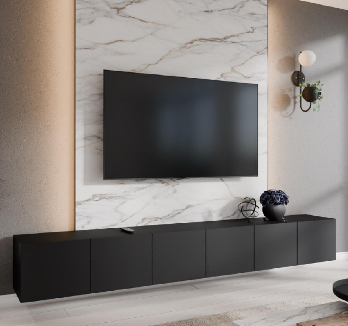 TV-LOWBOARD Schwarz LION 300 Geschlossen - Schwarz, Holzwerkstoff (300/41/40cm) - Sepro Meble
