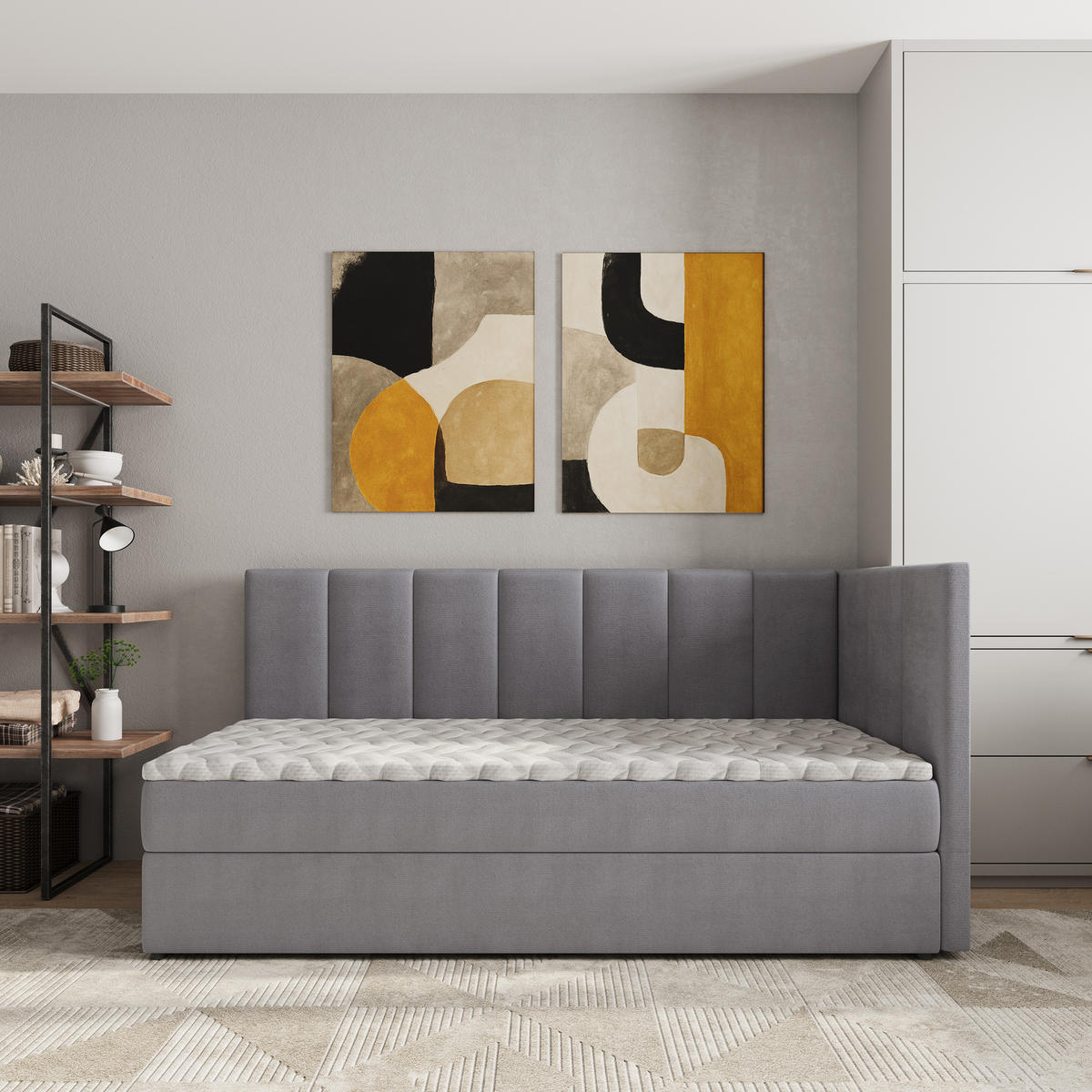 BOXBETT BEVE 80x200 cm mit Matratze und Topper, H2+H3 - Grau - Grau, Holz (80/200cm) - MASSENO