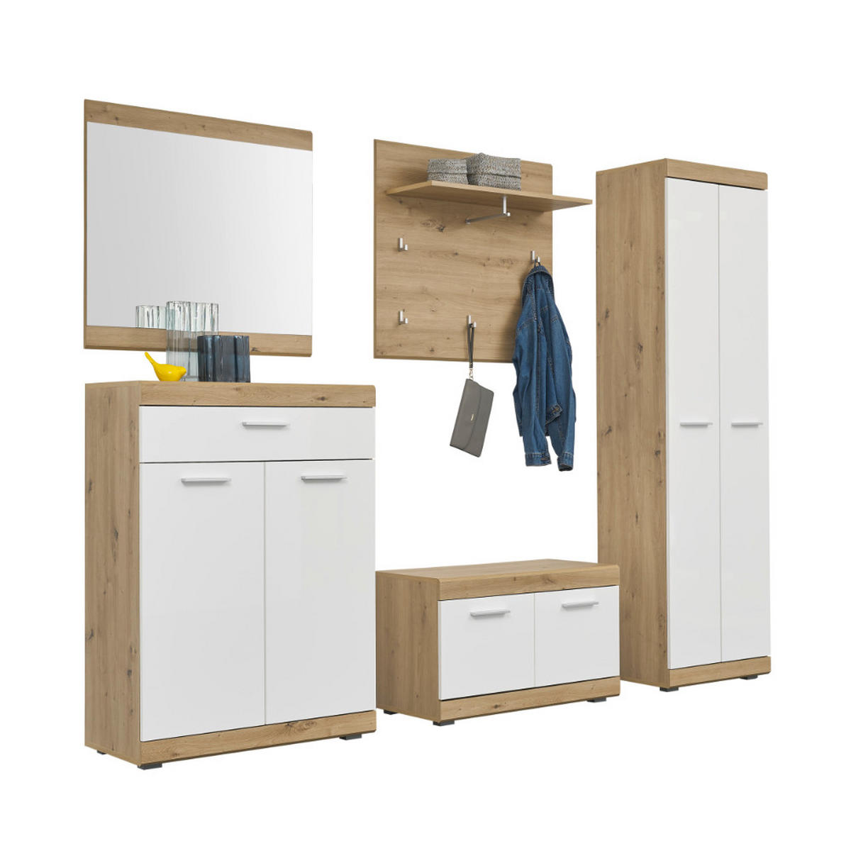 GARDEROBE 5-teilig in 255/195/38 cm - Weiß, Holz (255/195/38cm) - moebel dich auf