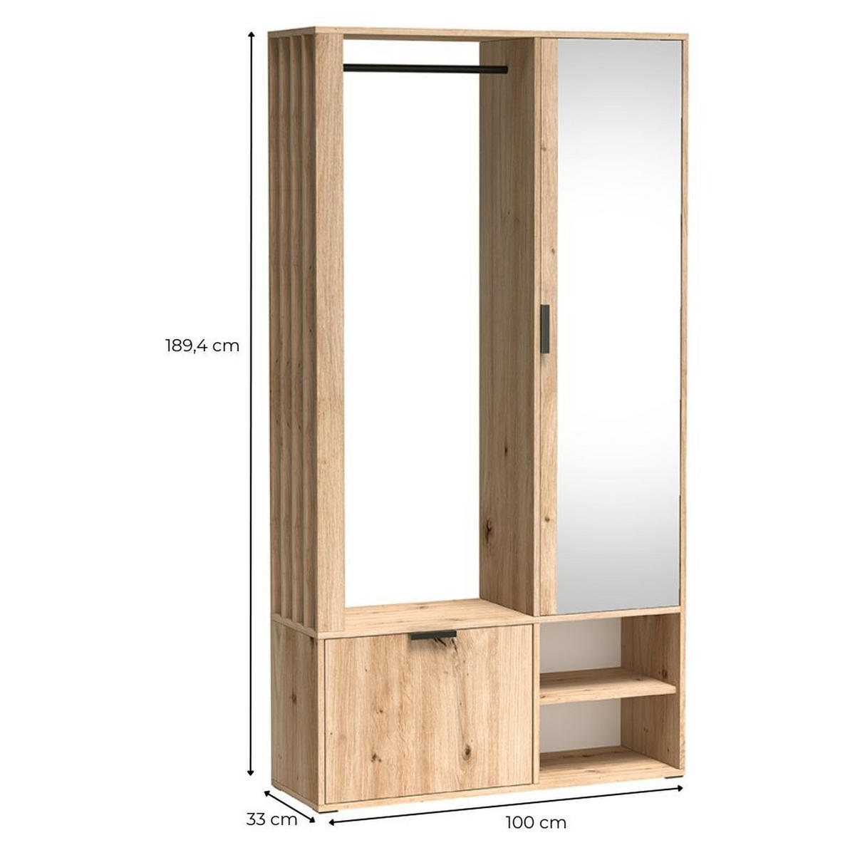 GARDEROBE Milo 100 x 189,4 x 33 cm Eiche Artisan - Eiche Artisan, Holzwerkstoff/Metall (100/189.4/33cm) - Koseto