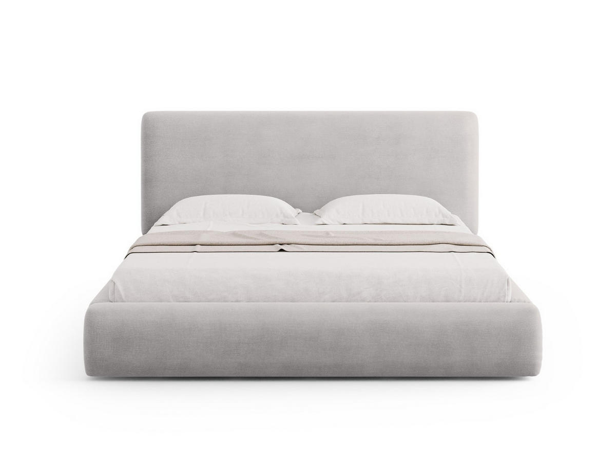 BETT mit Bettkasten und Kopfteil Colonel aus Chenille-Stoff hellgrau 200x200cm - Hellgrau, Textil (200/200cm) - Cosmopolitan Design