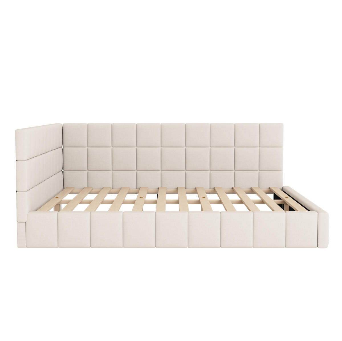 POLSTERBETT 160/200 cm beige aus Stoff mit umbaubarer Rückenlehne - Beige, Textil (160/200cm) - OKWISH