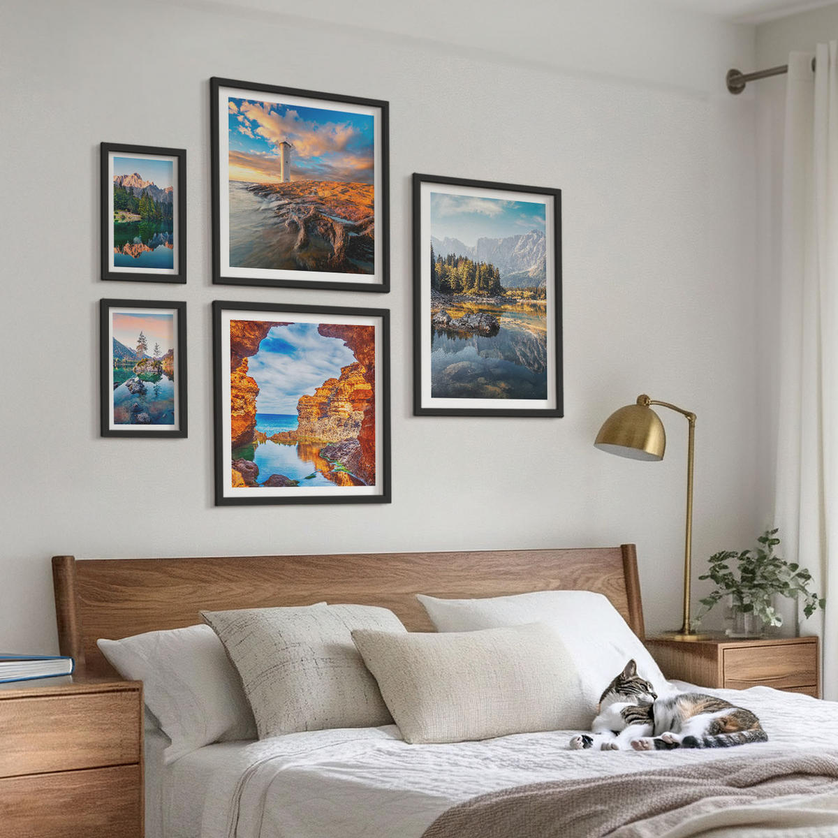 WANDBILDER 5er-Set - 50x50 cm & 20x30 cm & 40x60 cm Schwarzer Rahmen - Aussicht Paris New York Treppen - Schwarz, Kunststoff (40/60cm) - ArtPrintCave