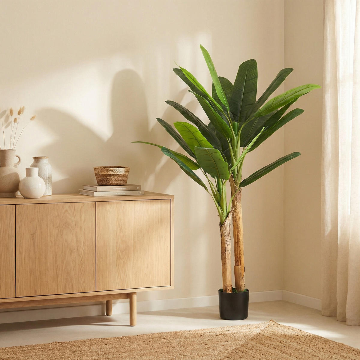 KUNSTPFLANZE, Künstlicher Bananenbaum 150 cm, 2 Stämme, mit Topf, für Zuhause & Büro, Grün - Multicolor, Kunststoff (150cm) - FORIOUS