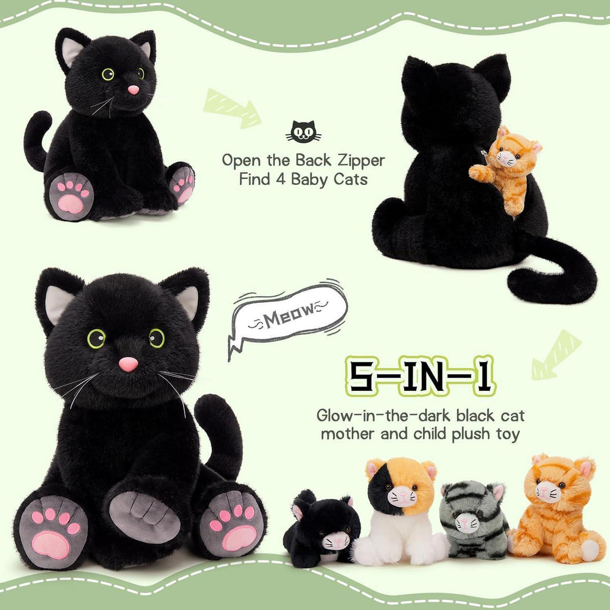 PLÜSCHTIER 5-teiliges Set Katze mit Baby 40 cm - Multicolor, Textil (34/40cm)