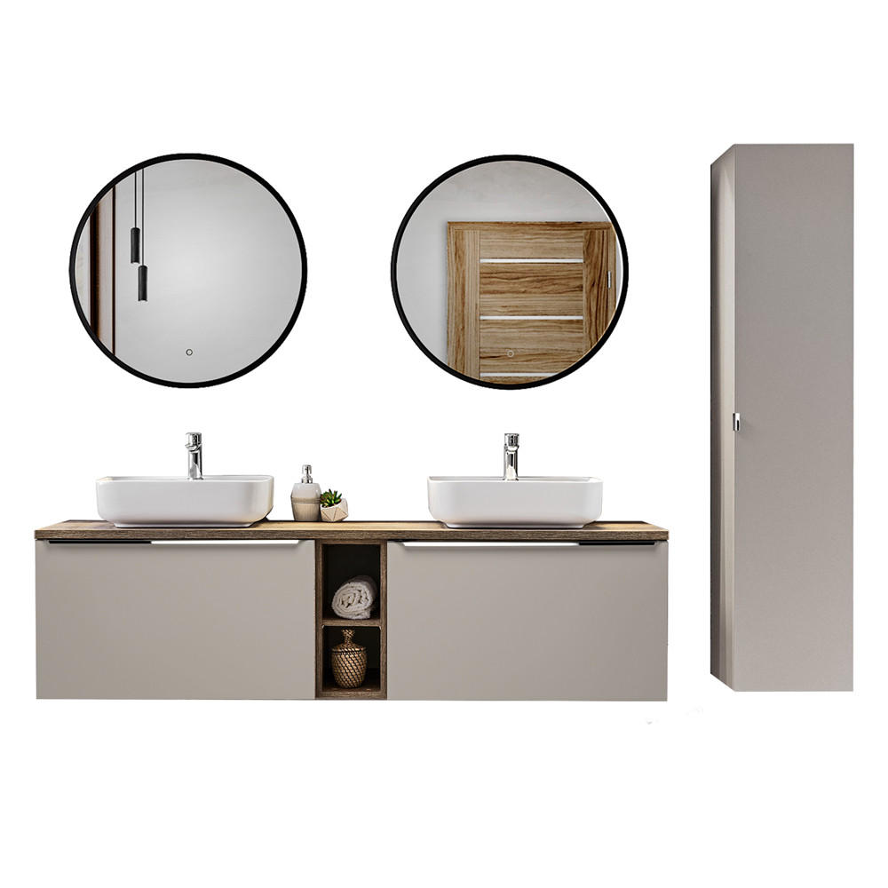 BADMÖBEL-SET 9-TLG. Puebla-56 - Beige, Holzwerkstoff (225/200/46cm) - Lomado