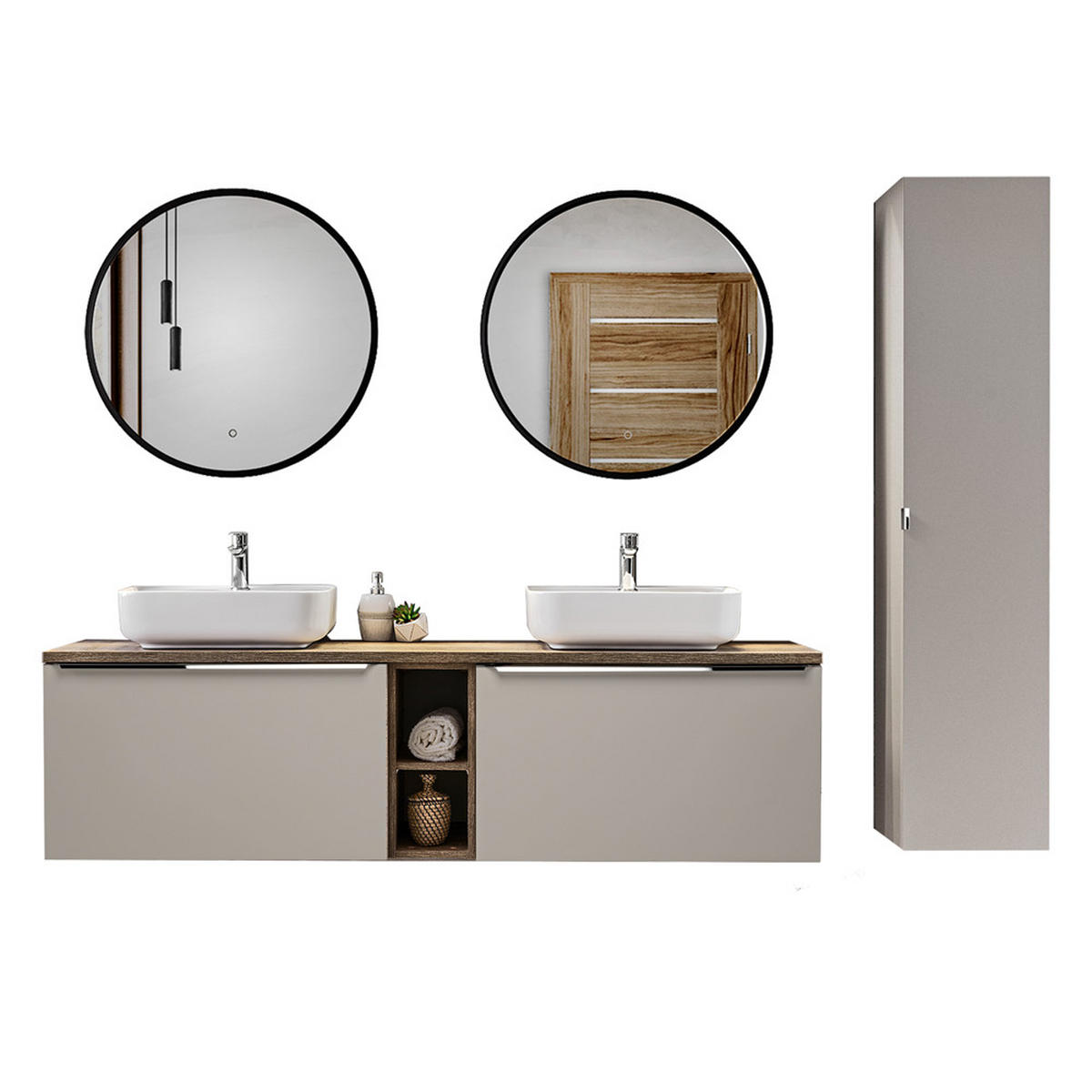 BADMÖBEL-SET 9-TLG. Puebla-56 - Beige, Holzwerkstoff (225/200/46cm) - Lomado