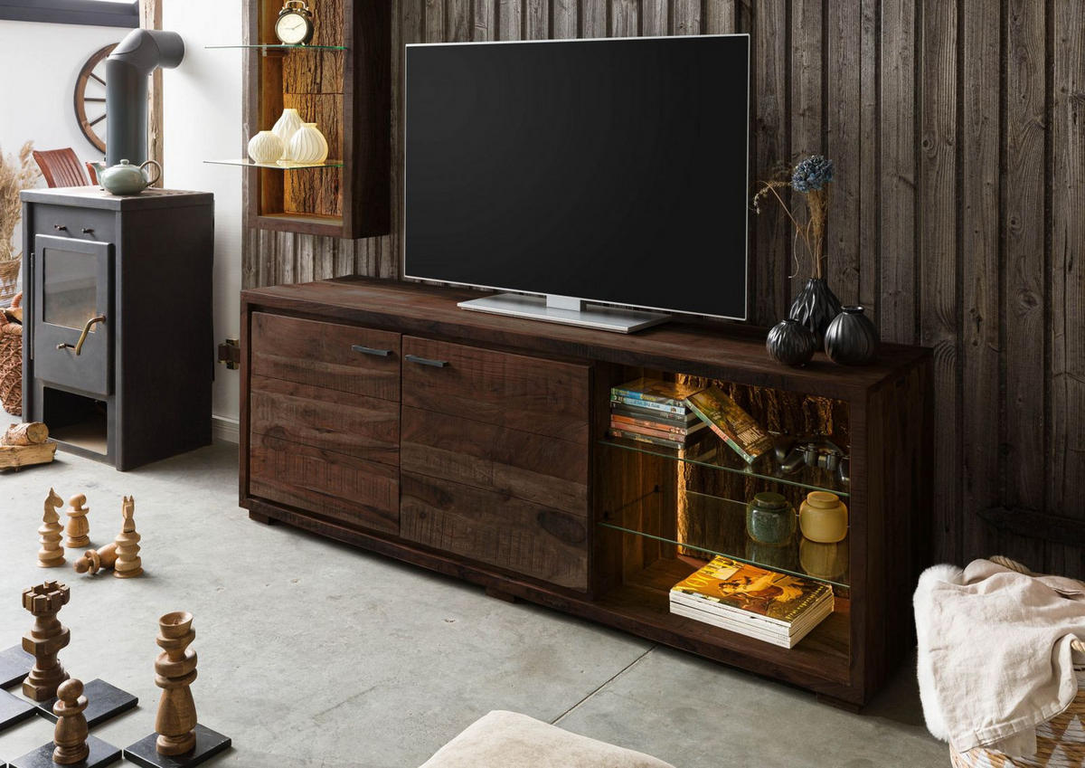 TV-BOARD Akazie 175x40x63 dunkelbraun lackiert BARK #212 - Dunkelbraun, Holz (175/63/40cm) - Massivmoebel24