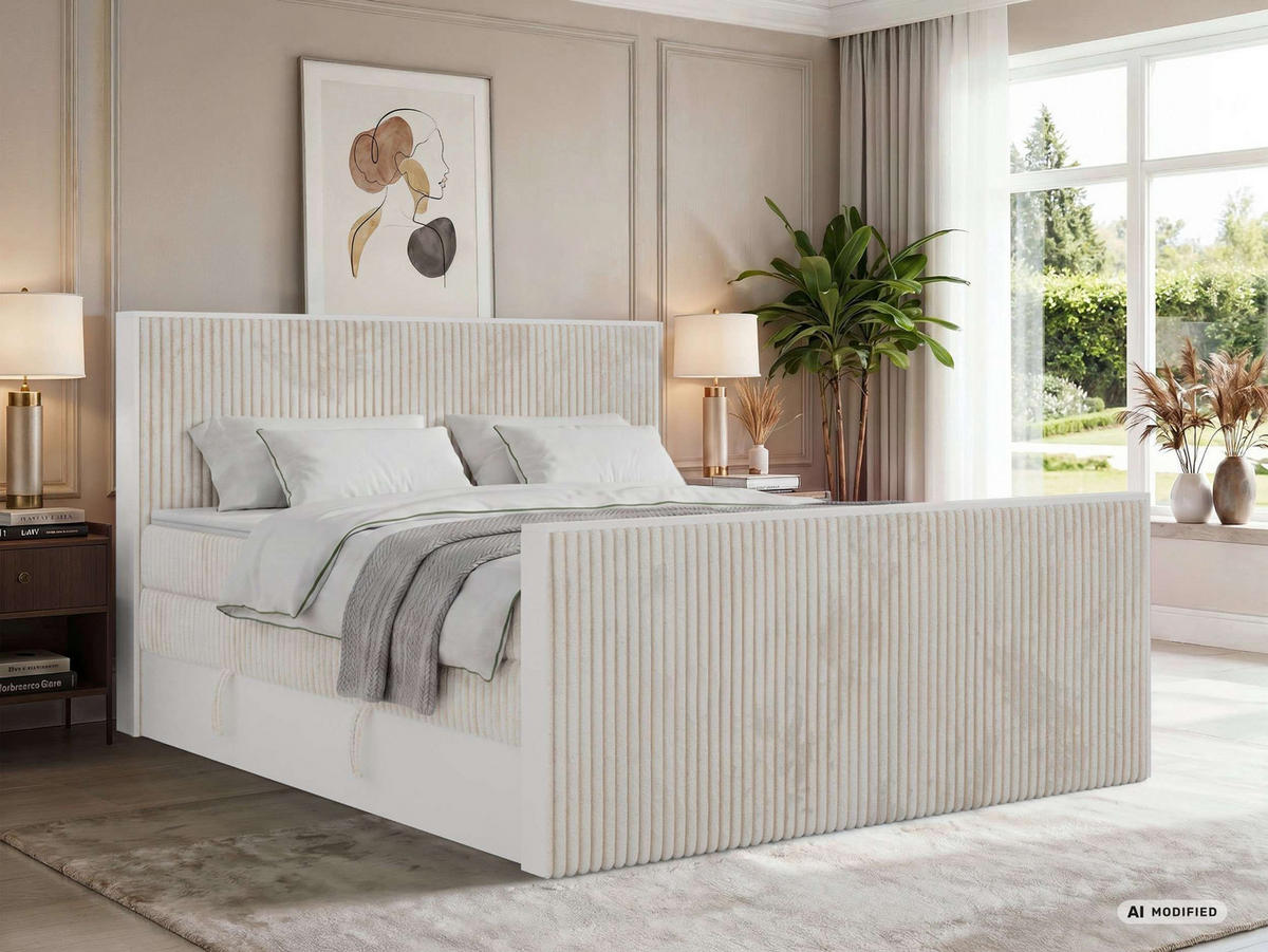 BOXSPRINGBETT TRAVIT KING DUO 160/200 - Beige Cord - Topper T25 - H4 - Beige/Schwarz, Kunststoff/Textil (160/200cm) - MKS