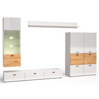 WOHNWAND Oviedo weiß matt / weiß Hochglanz - Artisan Eiche 4-teilig - Weiß Hochglanz/Braun, Holz/Holzwerkstoff (300/144/40cm) - Feldmann-Wohnen