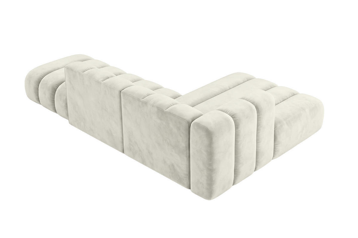 ECKSOFA Modulares In L-Form Mit Hocker, Velvet-Stoff Riviera, Ecru, Rechts, GRAND Mini - Creme, Holz (295/179cm) - Kaiser Möbel