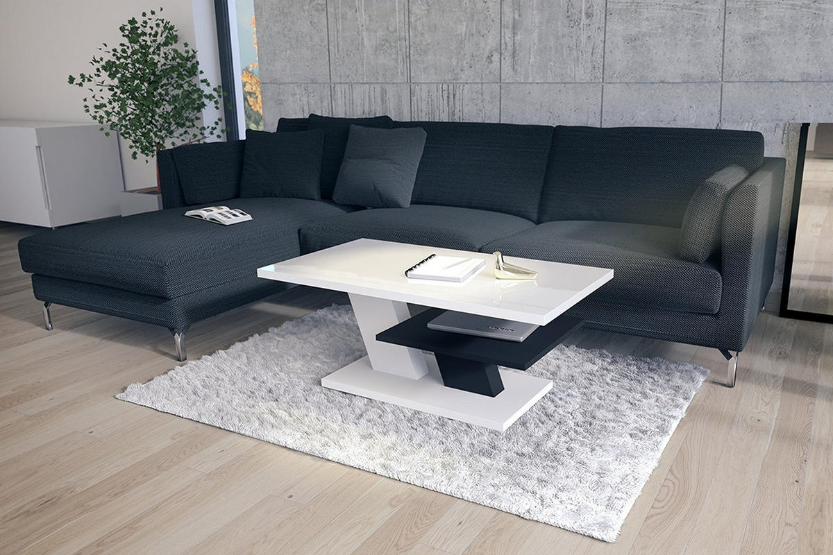COUCHTISCH rechteckig Weiß Hochglanz Schwarz mit Ablage - Weiß Hochglanz/Schwarz, Holzwerkstoff (60/110/45cm) - designimpex