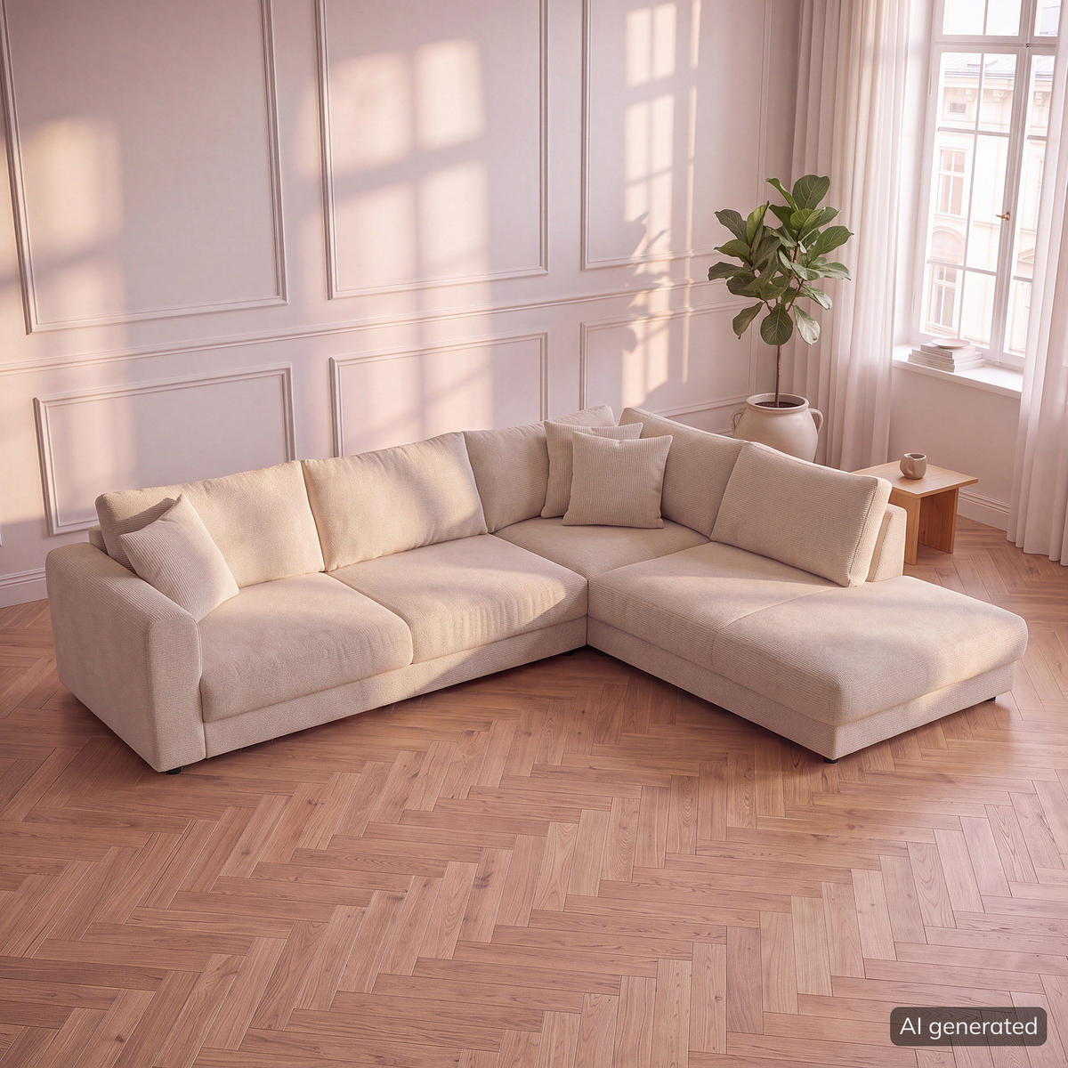 ECKSOFA mit Ottomane - Beige/Schwarz, Holz/Kunststoff (267/254cm) - home24