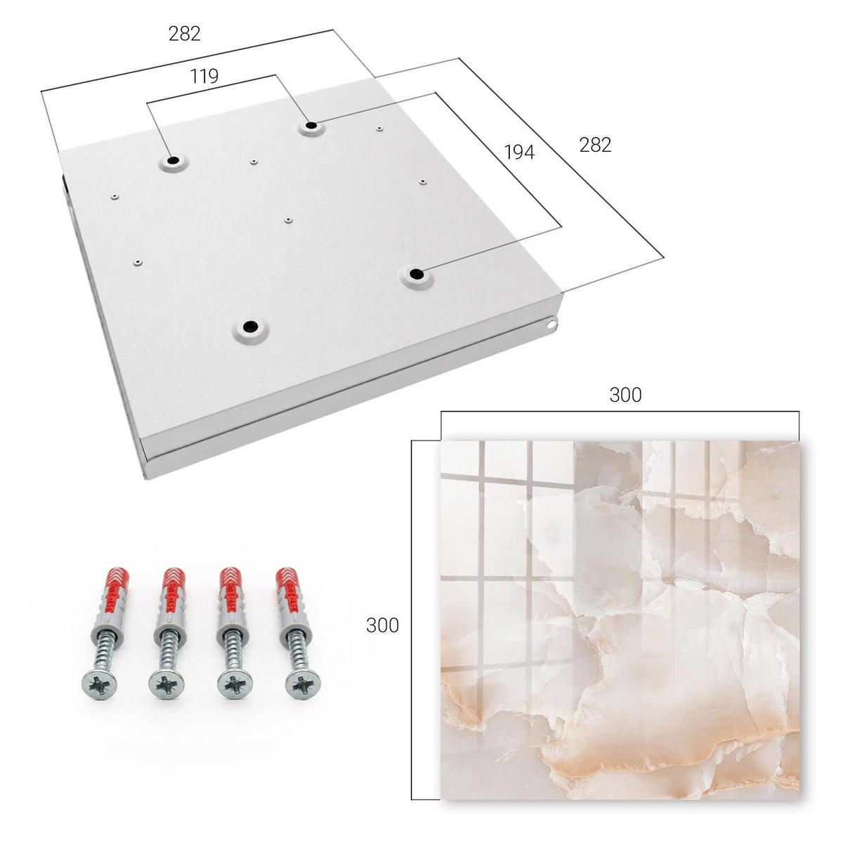 SCHLÜSSELBOX Weiß 30x30 cm – Türöffnung nach rechts - Ein subtiler Stein - Beige, Metall (30/30/5cm) - TULUP