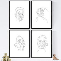 POSTER Set mit 4 Frauengesichter 3 A4 Schwarzer Rahmen - Schwarz, Papier (29.7/3cm) - Nacnic