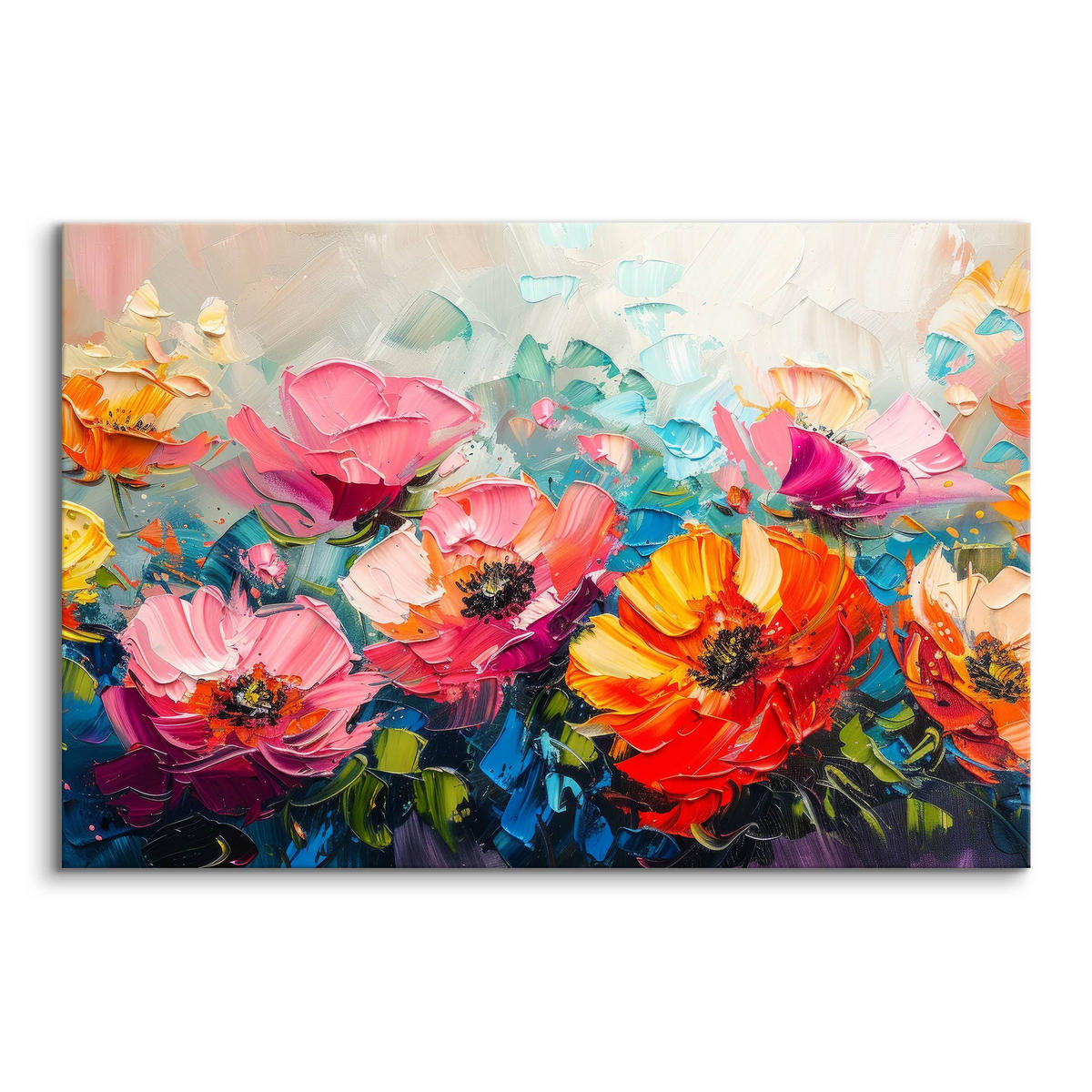 LEINWANDBILD bunte BLUMEN Abstraktion Malarei 70x50cm - Rot/Violett, Textil (70/50cm) - Muralo