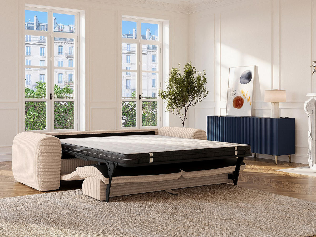 SOFA 4-Sitzer mit Matratze - grob gerippter Cord - Beige - POGNIA - Beige, Textil (236/73/100cm) - Vente-Unique