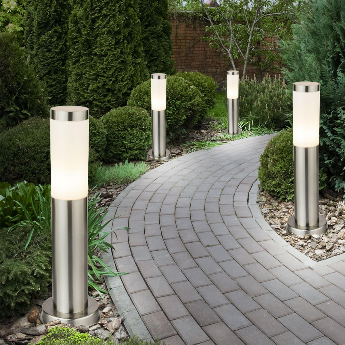 WEGELEUCHTE Edelstahl Silber Opal 4er Set - Silberfarben, Kunststoff (7.6/7.6/45cm) - Globo Lighting
