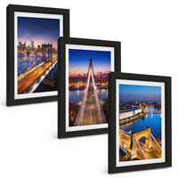 BILDER SET 3er Set - 20x30 cm Schwarzer Rahmen - Städte bei Nacht, Brücken, Flüsse - Schwarz, Kunststoff (20/30cm) - TULUP
